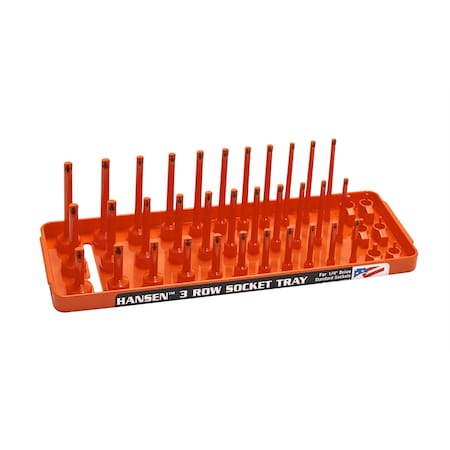 Hansen Global 1/4" Fractional SAE 3-Row Socket Tray, Orange 14053